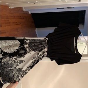 At the knee black and white floral dress